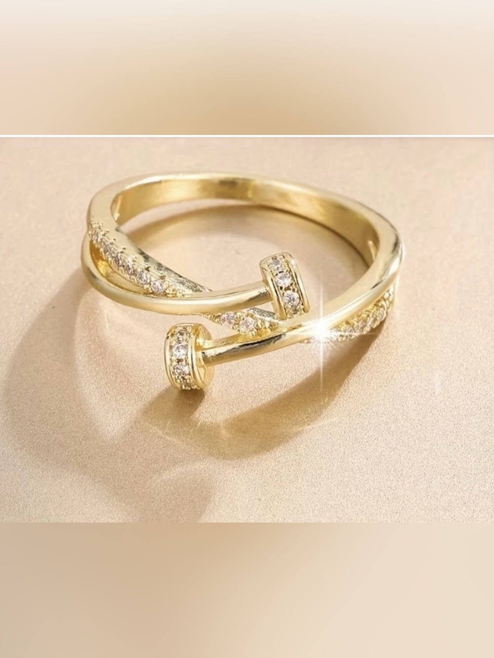 Gold Crystal Accent Nail-Style Ring - Sizes 9 - Picture 3 of 4